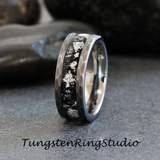 Silver Leaf Meteorite Silver Gray Tungsten Ring 4mm 6mm 8mm