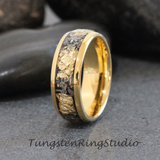 18K Gold Leaf Yellow Gold Tungsten Carbide Ring 8mm