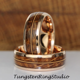 Guitar String Whiskey Barrel Rose Gold Tungsten Carbide Ring