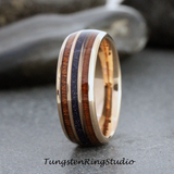 Nebula Blue Sandstone Koa Wood Rose Gold Tungsten Ring 8mm