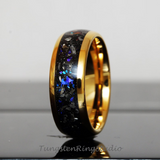 Meteorite Nebula Yellow Gold Tungsten Ring 8mm