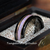 White Opal Rose Strips Black Tungsten Ring- Custom Order