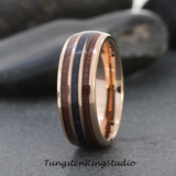 Nebula Blue Sandstone Koa Wood Rose Gold Tungsten Ring 8mm