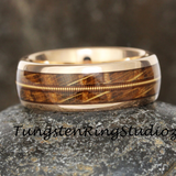 Guitar String Whiskey Barrel Rose Gold Tungsten Carbide Ring