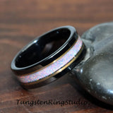 White Opal Rose Strips Black Tungsten Ring- Custom Order