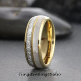 6mm Mother of Pearl Meteorite Yellow Gold Tungsten Ring