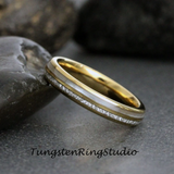 6mm Mother of Pearl Meteorite Yellow Gold Tungsten Ring