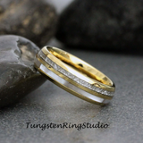 6mm Mother of Pearl Meteorite Yellow Gold Tungsten Ring