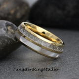 6mm Mother of Pearl Meteorite Yellow Gold Tungsten Ring