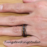 Nebula Blue Stone and Koa Wood Tungsten Ring 6mm