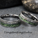 6mm Moss Agate Silver German Glass Tungsten Ring