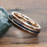 Nebula Blue Sandstone Koa Wood Rose Gold Tungsten Ring 8mm