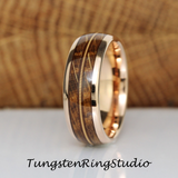 Guitar String Whiskey Barrel Rose Gold Tungsten Carbide Ring