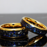 Meteorite Nebula Yellow Gold Tungsten Ring 8mm