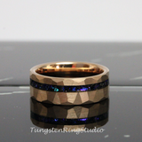 Meteorite Nebula Hammered Rose Gold Tungsten Ring