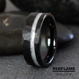 Rainbow Moonstone Hammered Tungsten Ring- Custom Order
