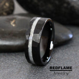 Rainbow Moonstone Hammered Tungsten Ring- Custom Order