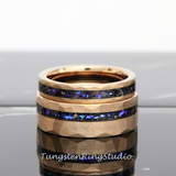 Meteorite Nebula Hammered Rose Gold Tungsten Ring