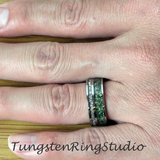 6mm Moss Agate Silver German Glass Tungsten Ring