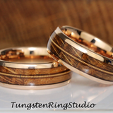 Guitar String Whiskey Barrel Rose Gold Tungsten Carbide Ring