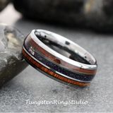 Nebula Blue Stone and Koa Wood Tungsten Ring 6mm