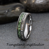 6mm Moss Agate Silver German Glass Tungsten Ring
