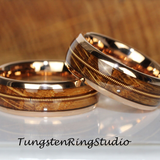 Guitar String Whiskey Barrel Rose Gold Tungsten Carbide Ring