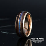 Alexandrite Dark Curly Hawaii Koa Wood Tungsten Ring- Custom Order