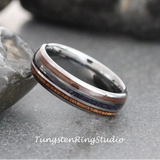 Nebula Blue Stone and Koa Wood Tungsten Ring 6mm