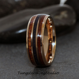 Nebula Blue Sandstone Koa Wood Rose Gold Tungsten Ring 8mm