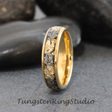 18K Gold Leaf Yellow Gold Tungsten Carbide Ring 8mm