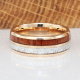 Koa Wood Hawaiian Rose Gold Tungsten Carbide Ring