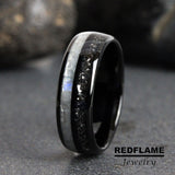 ainbow Moonstone Meteorite Black Tungsten Carbide Ring- Custom Order