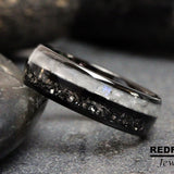 ainbow Moonstone Meteorite Black Tungsten Carbide Ring- Custom Order