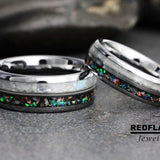 Rainbow Moonstone Galaxy guitar string Silve Gray Tungsten Carbide Ring- Custom Order