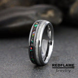 Rainbow Moonstone Galaxy guitar string Silve Gray Tungsten Carbide Ring- Custom Order