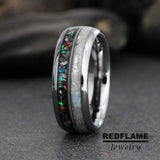 Rainbow Moonstone Galaxy guitar string Silve Gray Tungsten Carbide Ring- Custom Order