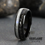 ainbow Moonstone Meteorite Black Tungsten Carbide Ring- Custom Order