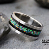 Black Opal Titanium Silver Gray Tungsten Carbide Ring- Custom Order
