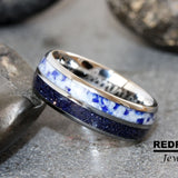 Cobalt Sea Glass Silver Gray Tungsten Carbide Ring- Custom Order