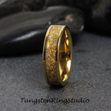 24K Gold Leaf Meteorite Yellow Gold Tungsten Carbide Ring 8mm
