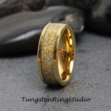 24K Gold Leaf Meteorite Yellow Gold Tungsten Carbide Ring 8mm