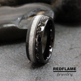Moonstone Guitar String Meteorite Black Tungsten Carbide Rings - Custom Order
