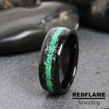 Peacock Opal Meteorite Black Tungsten Carbide Ring- Custom Order