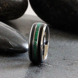 Green Emerald Coffee Silver Gray Tungsten Carbide Rings - Custom Order
