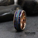 Nebula blue stone Rose Glod Tungsten Carbide Rings - Custom Order