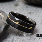 22K gold leaf your Sand 14K gold filled wire Black Tungsten Carbide Rings - Custom Order