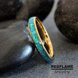 Blue Opal Yellow Gold Tungsten Carbide Rings - Custom Orther