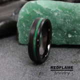Green Quartz Black Tungsten Carbide Rings - Custom Order