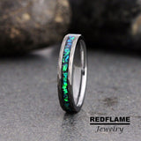 Galaxy Blue Opal Meteorite Silver Gray Tungsten Carbide Rings - Custom Order